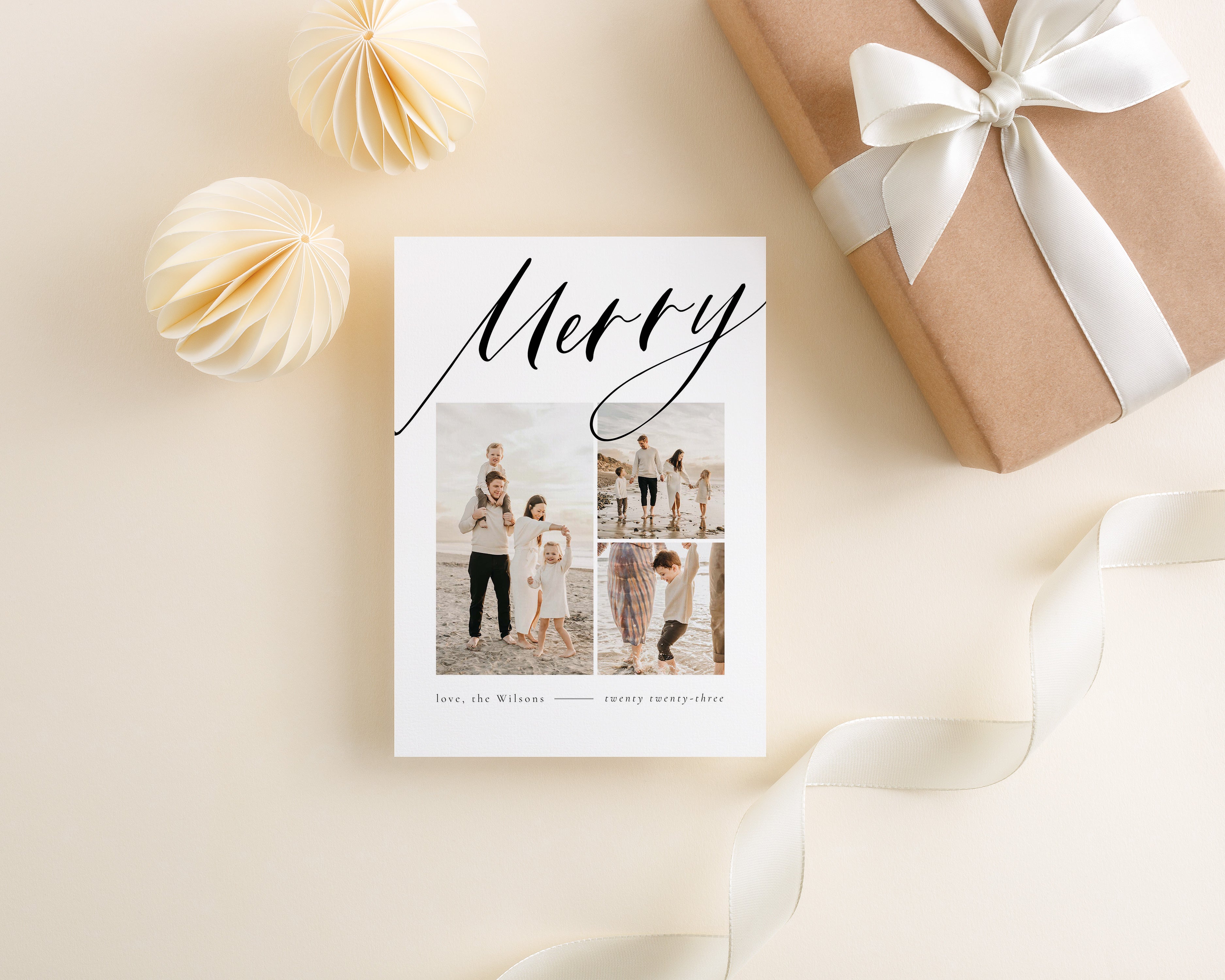 Merry Christmas Card Template, Christmas Photo Card Template, Canva Te 