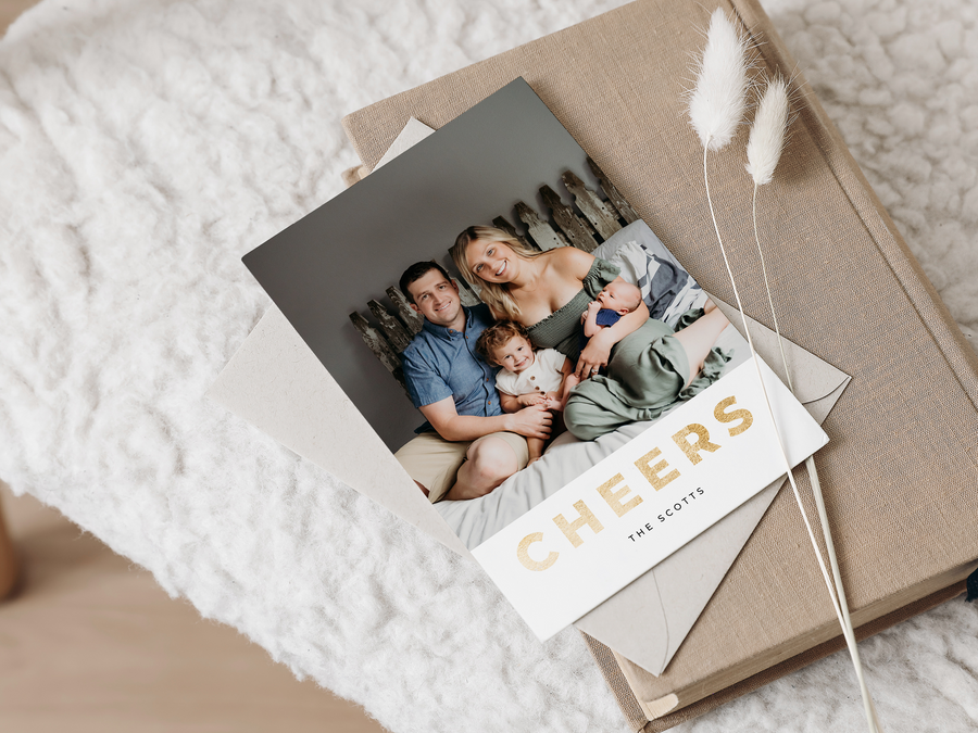 Cheers Minimalist New Year Photo Card Template for Canva - NG29