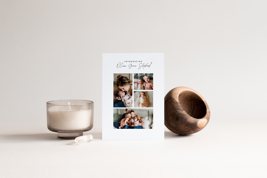 Four Photos Collage Birth Announcement Card Template for Canva - NG37