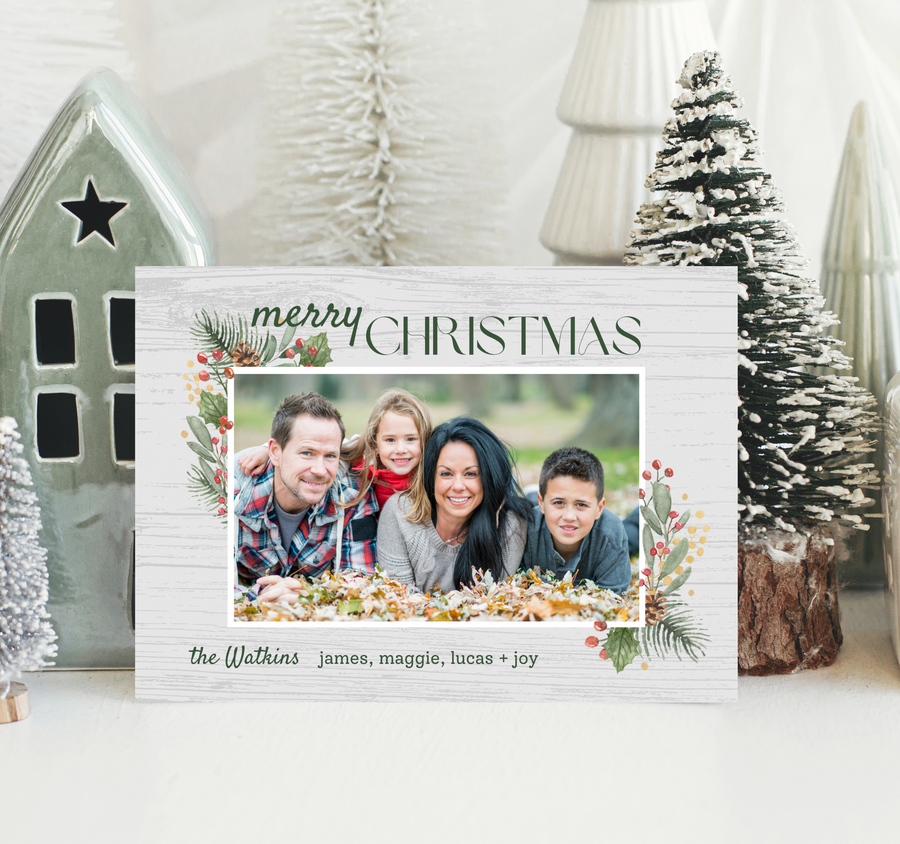 Wooden Watercolor Frame Christmas Card Template for Canva - TNPC148