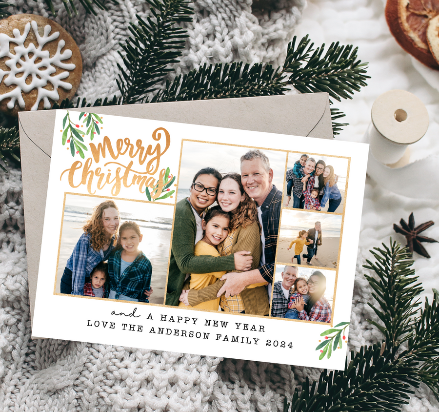 Golden Collage Christmas Card Template for Canva - TNPC134