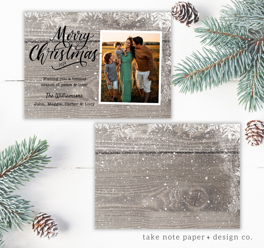 Rustic Snowfall Christmas Card Template for Canva - TNPC137