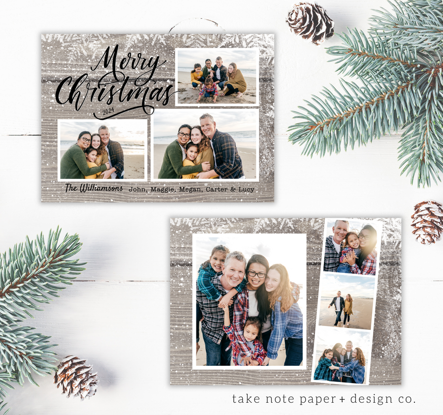 Rustic Snowfall Christmas Card Template for Canva - TNPC137