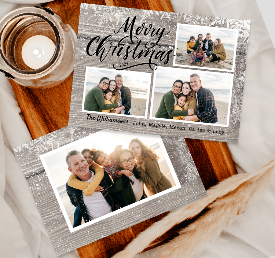 Rustic Snowfall Christmas Card Template for Canva - TNPC137