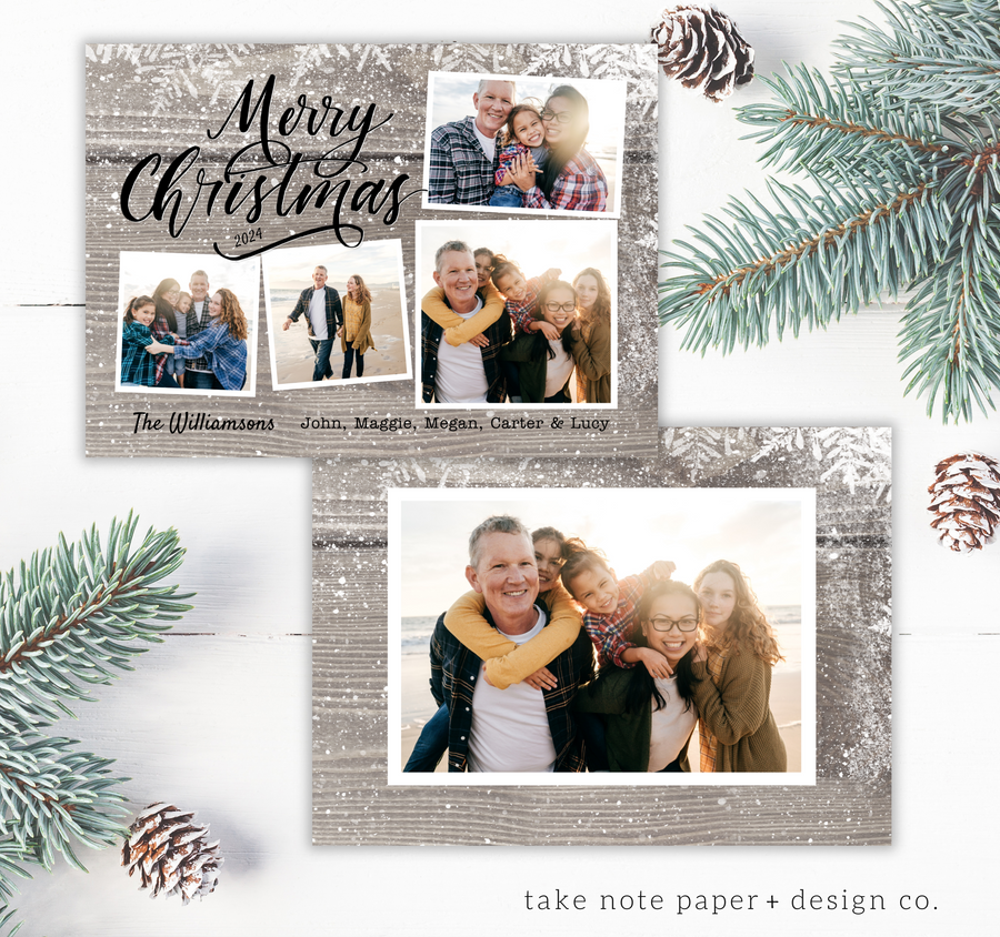 Rustic Snowfall Christmas Card Template for Canva - TNPC137