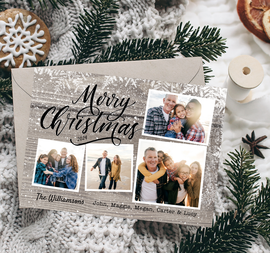 Rustic Snowfall Christmas Card Template for Canva - TNPC137