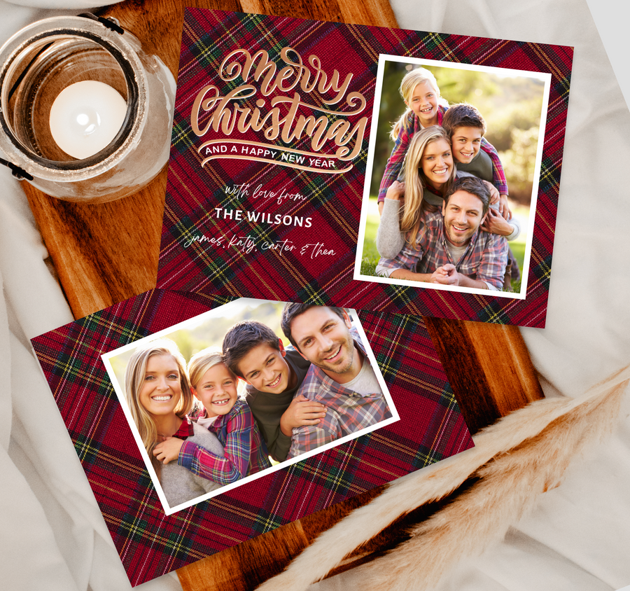 Festive Plaid Christmas Card Template for Canva - TNPC138