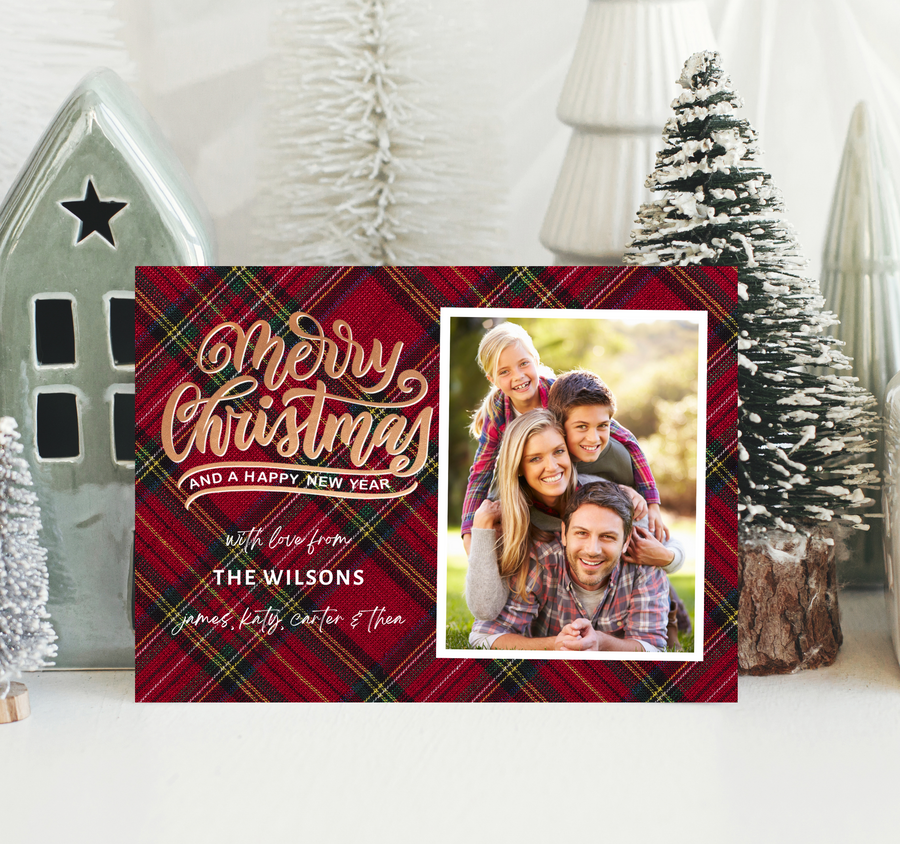 Festive Plaid Christmas Card Template for Canva - TNPC138