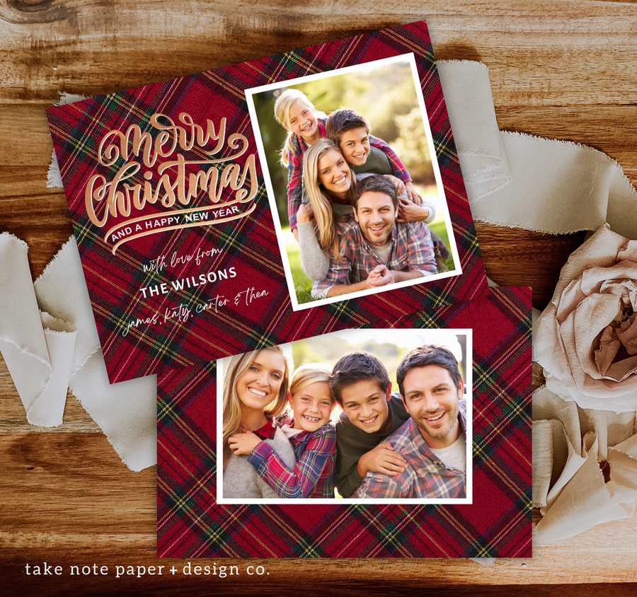 Festive Plaid Christmas Card Template for Canva - TNPC138