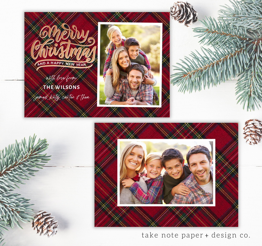 Festive Plaid Christmas Card Template for Canva - TNPC138