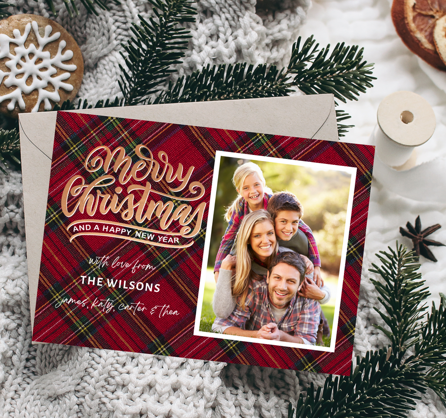 Festive Plaid Christmas Card Template for Canva - TNPC138