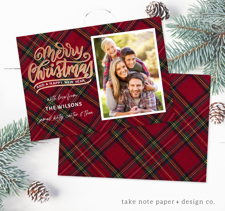 Festive Plaid Christmas Card Template for Canva - TNPC138