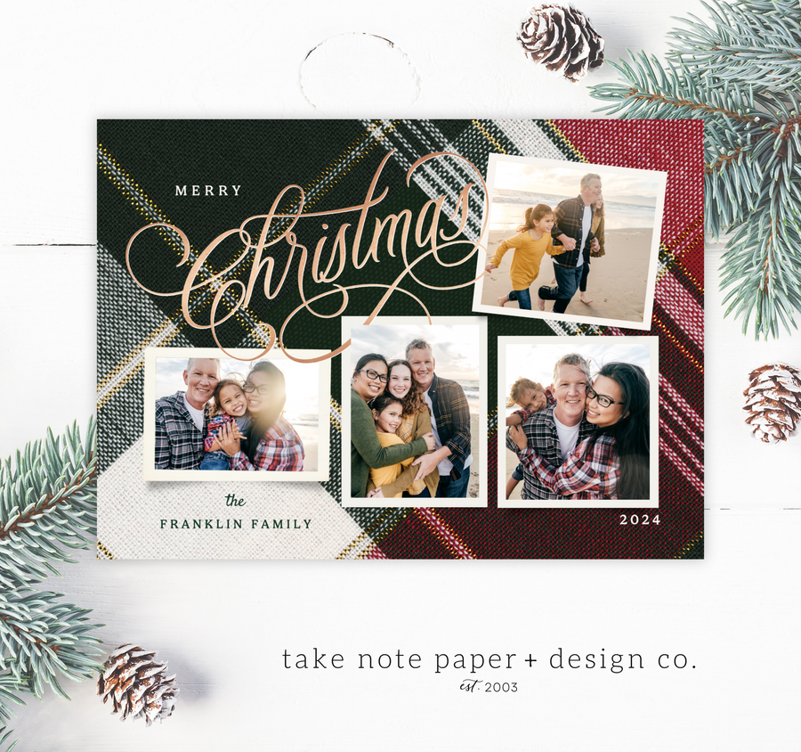 Plaid Stitch Collage Christmas Card Template for Canva - TNPC144