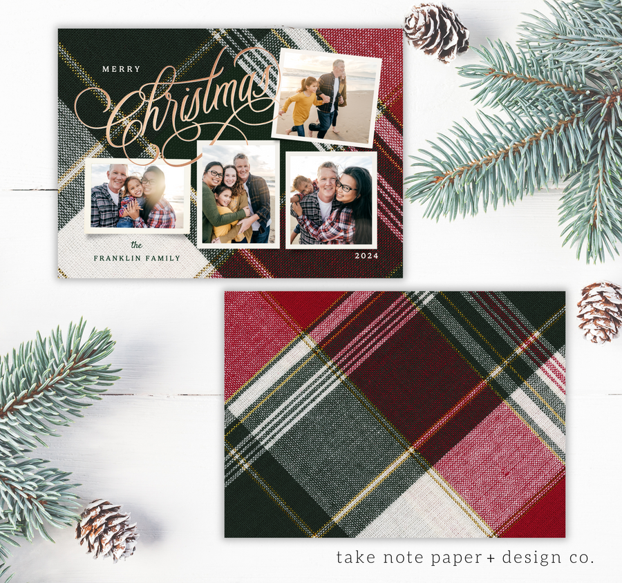 Plaid Stitch Collage Christmas Card Template for Canva - TNPC144