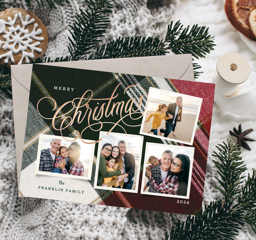 Plaid Stitch Collage Christmas Card Template for Canva - TNPC144