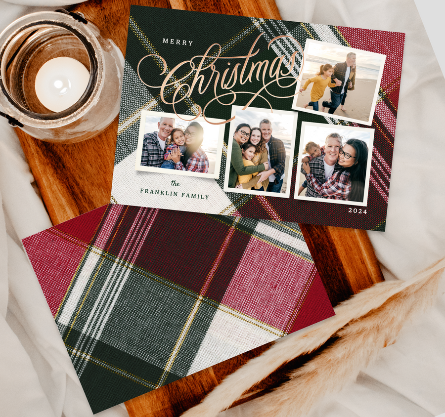 Plaid Stitch Collage Christmas Card Template for Canva - TNPC144