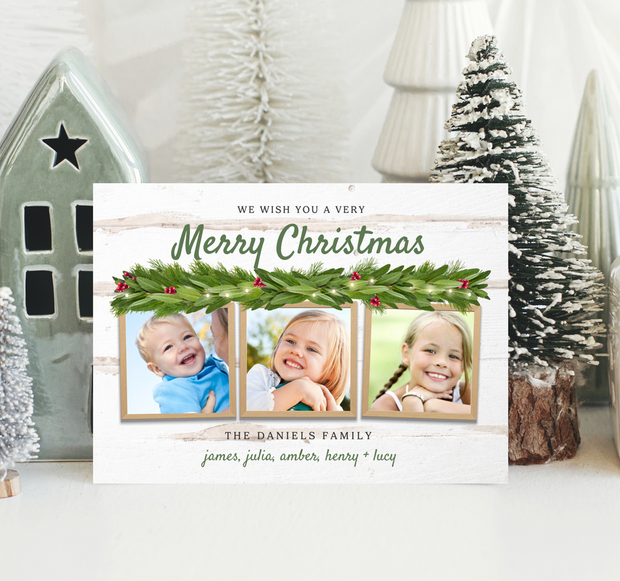 Framed Garland Rustic Christmas Card Template - TNPC145