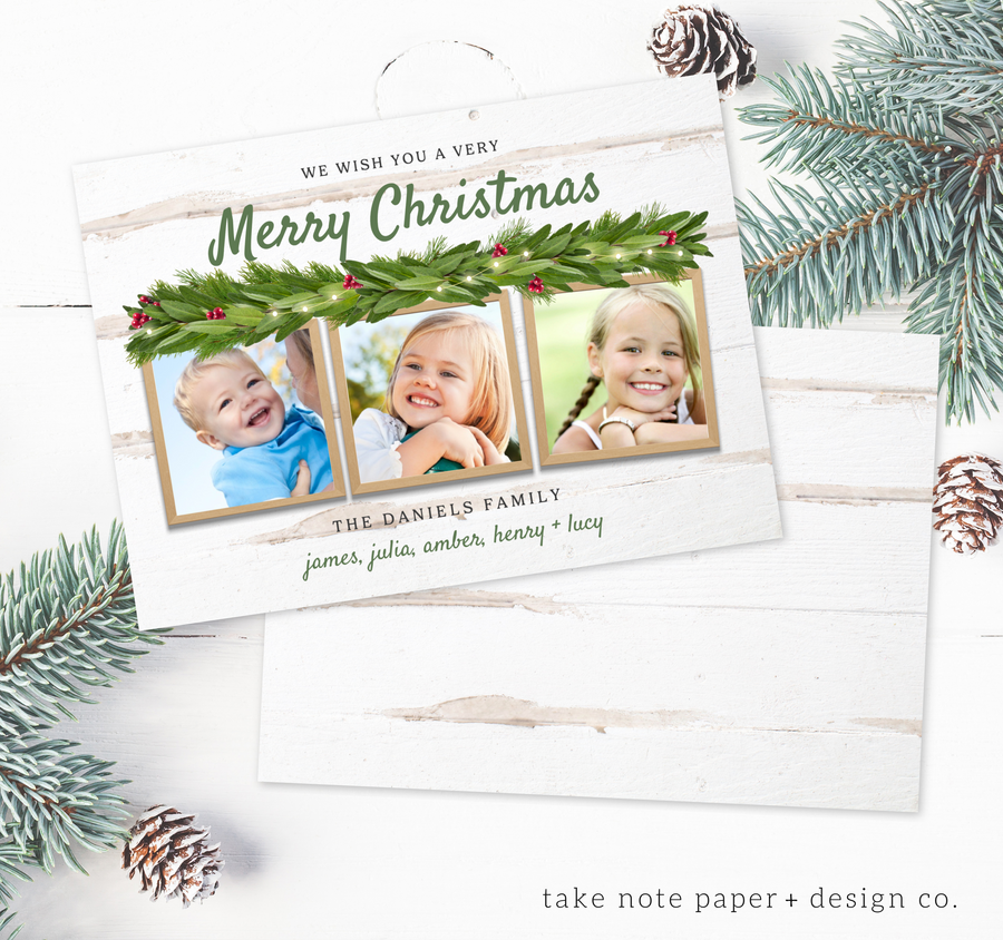 Framed Garland Rustic Christmas Card Template - TNPC145