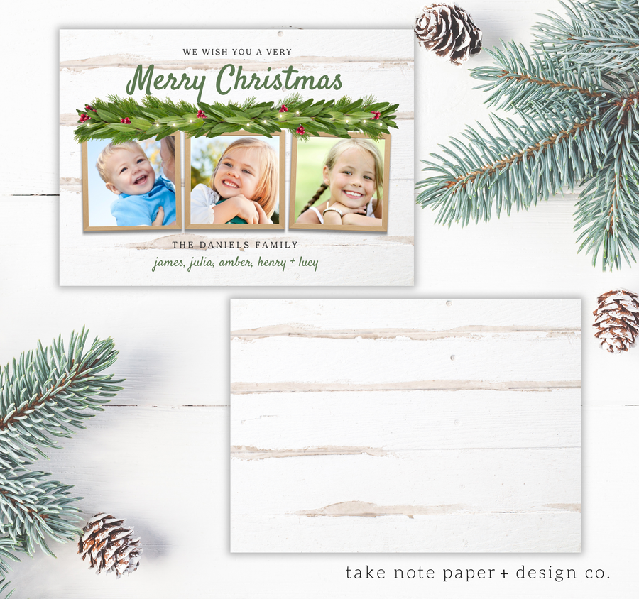 Framed Garland Rustic Christmas Card Template - TNPC145