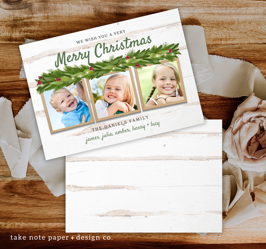 Framed Garland Rustic Christmas Card Template - TNPC145