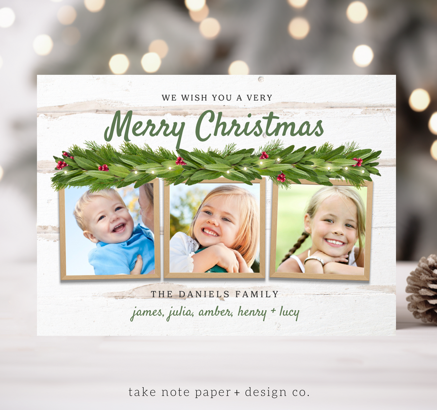 Framed Garland Rustic Christmas Card Template - TNPC145