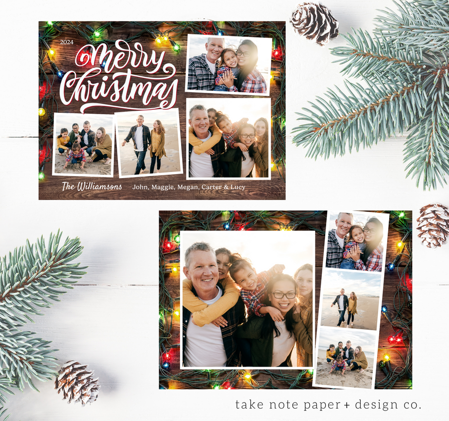 Rustic Christmas Lights Casual Christmas Card Duo Template - TNPC147