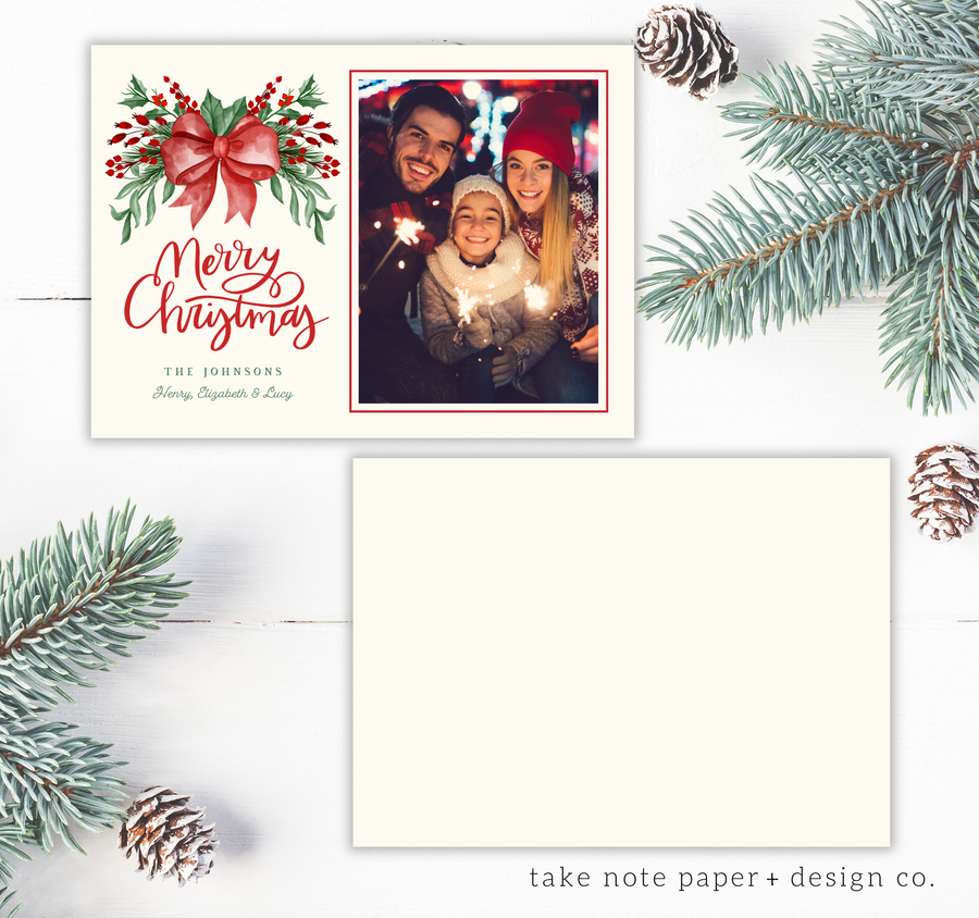 Watercolor Boughs Christmas Card Template for Canva - TNPC154