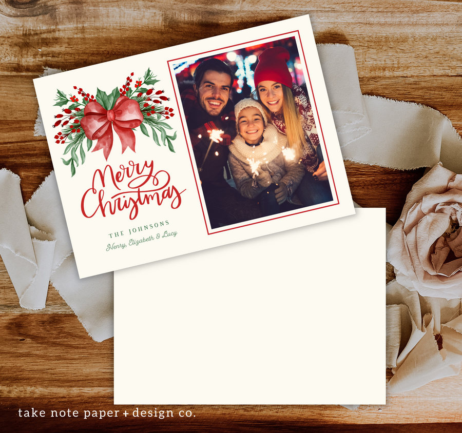 Watercolor Boughs Christmas Card Template for Canva - TNPC154