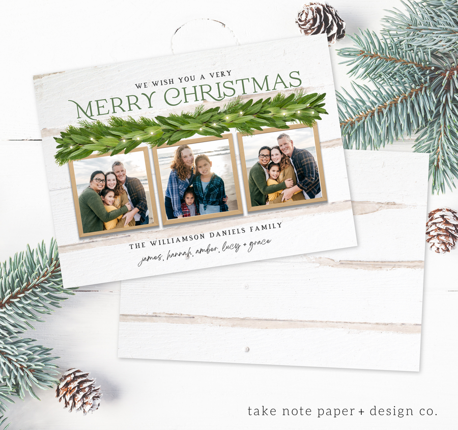 Mantle Garland Lights Rustic Christmas Card Template - TNPC158