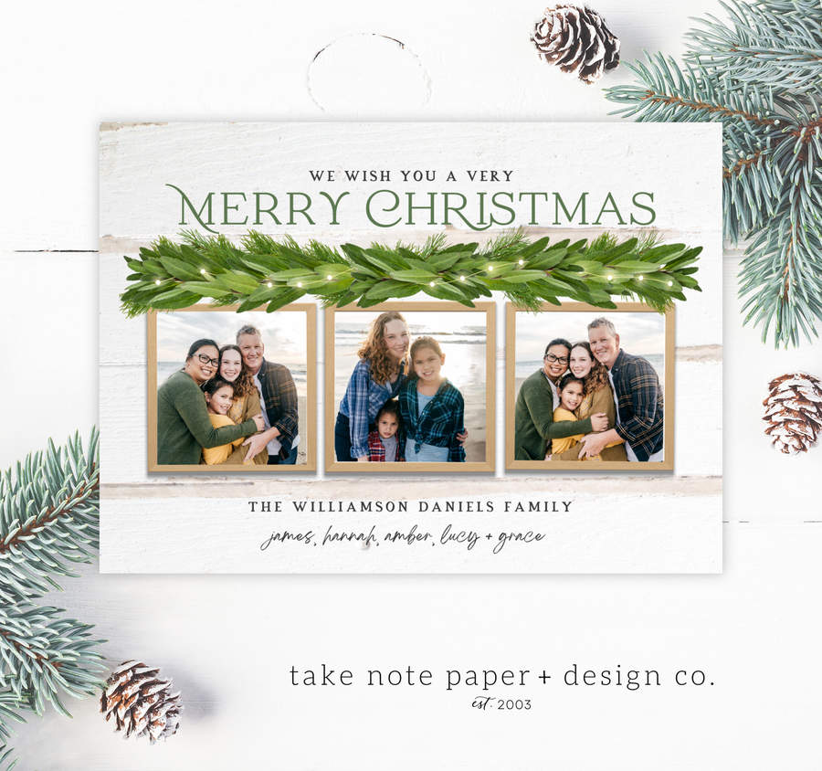 Mantle Garland Lights Rustic Christmas Card Template - TNPC158