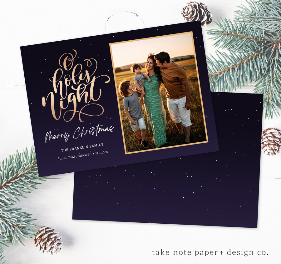 O Holy Night Night Sky Christmas Card Template for Canva - TNPC162