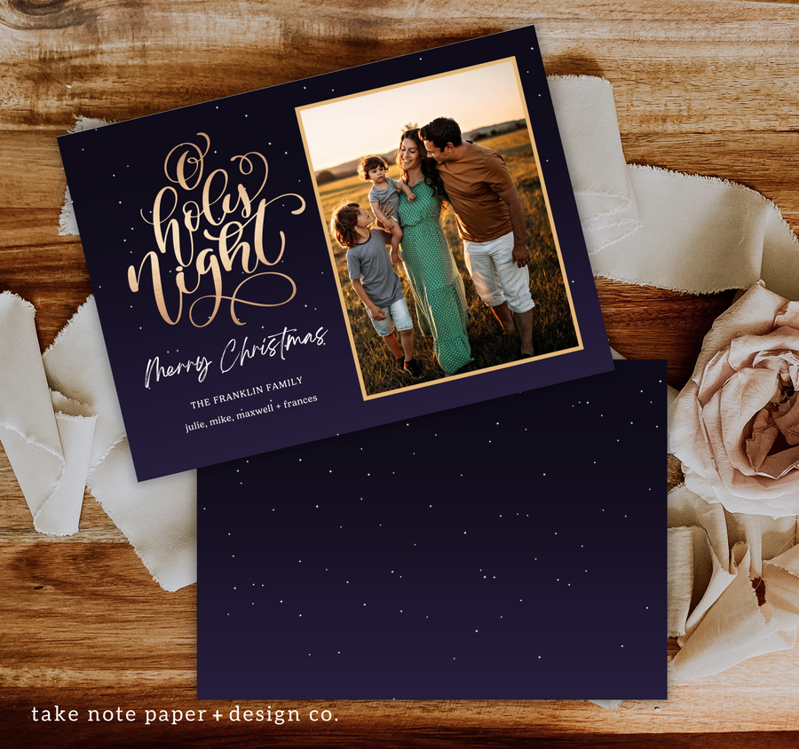 O Holy Night Night Sky Christmas Card Template for Canva - TNPC162