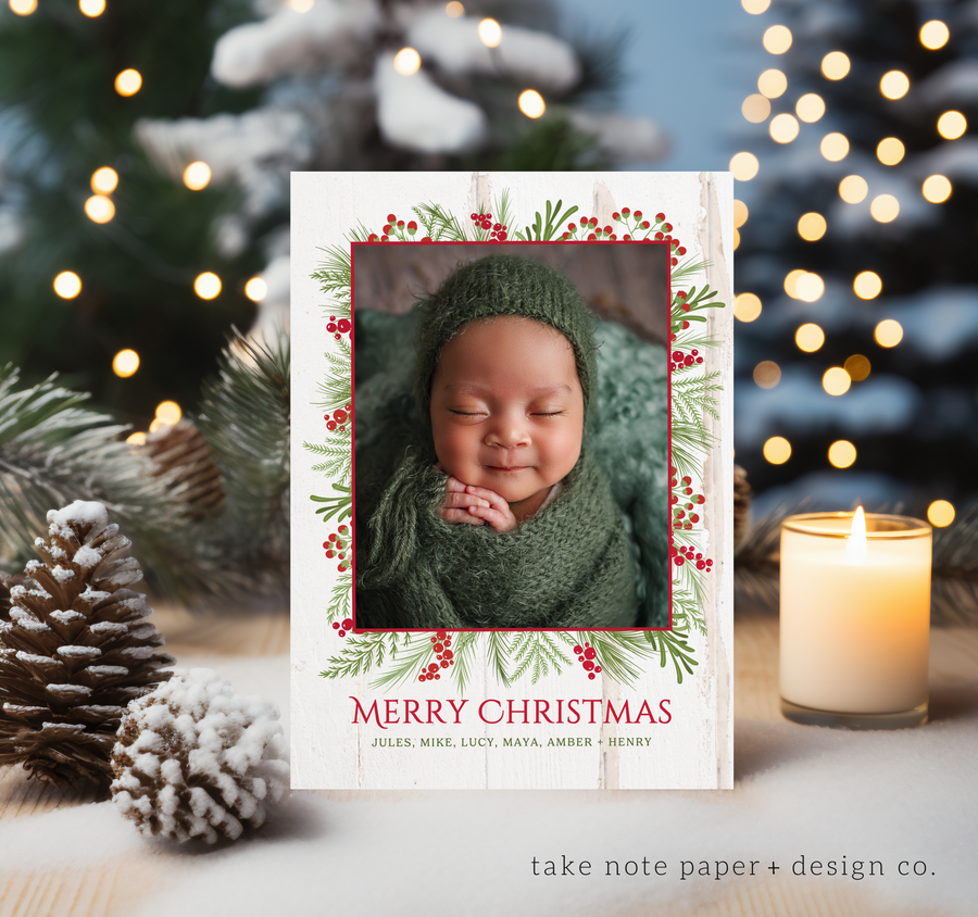 Foliage Frame Rustic Christmas Card Template for Canva - TNPC163