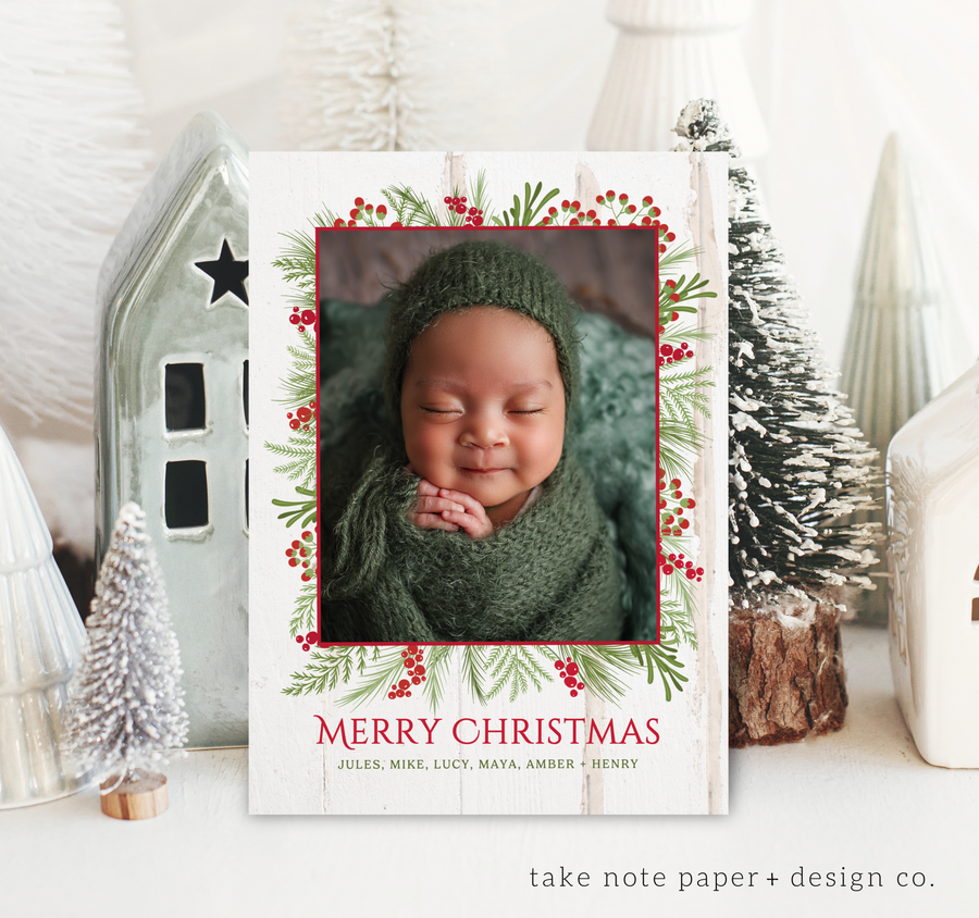 Foliage Frame Rustic Christmas Card Template for Canva - TNPC163