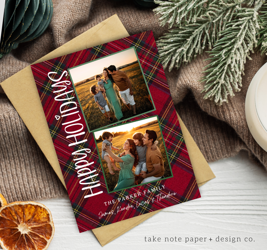 Festive Plaid Christmas Card Template - TNPC170