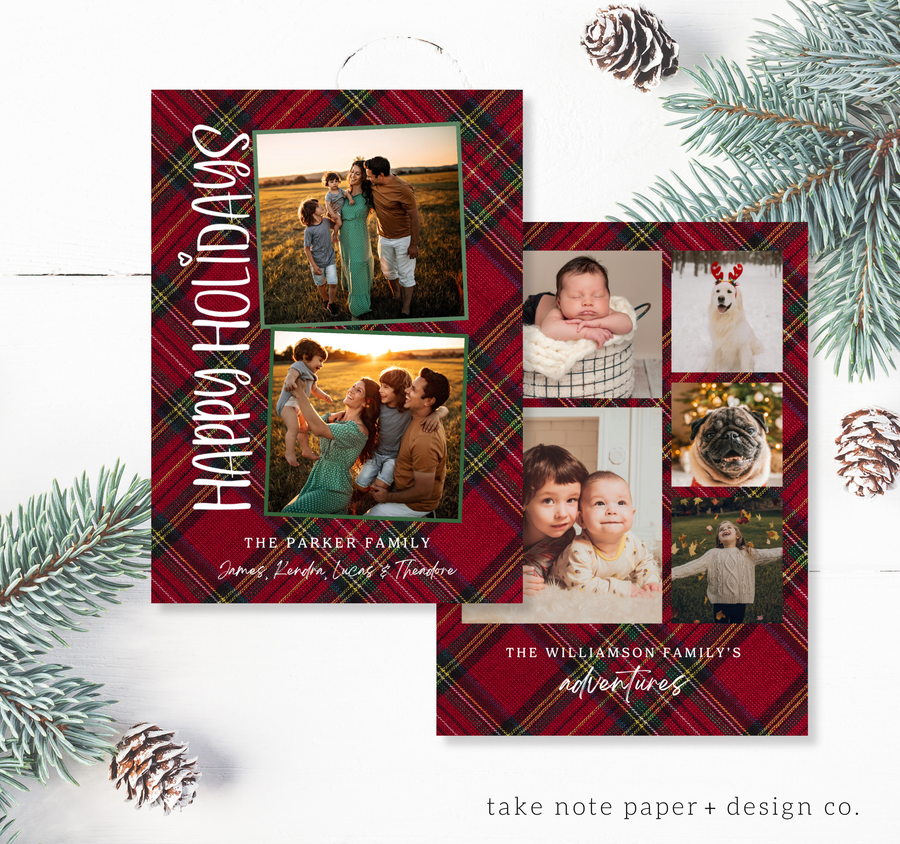 Festive Plaid Christmas Card Template - TNPC170