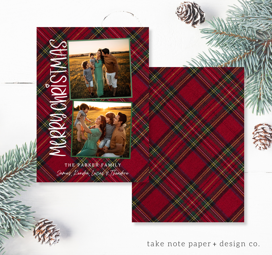 Festive Plaid Christmas Card Template - TNPC170