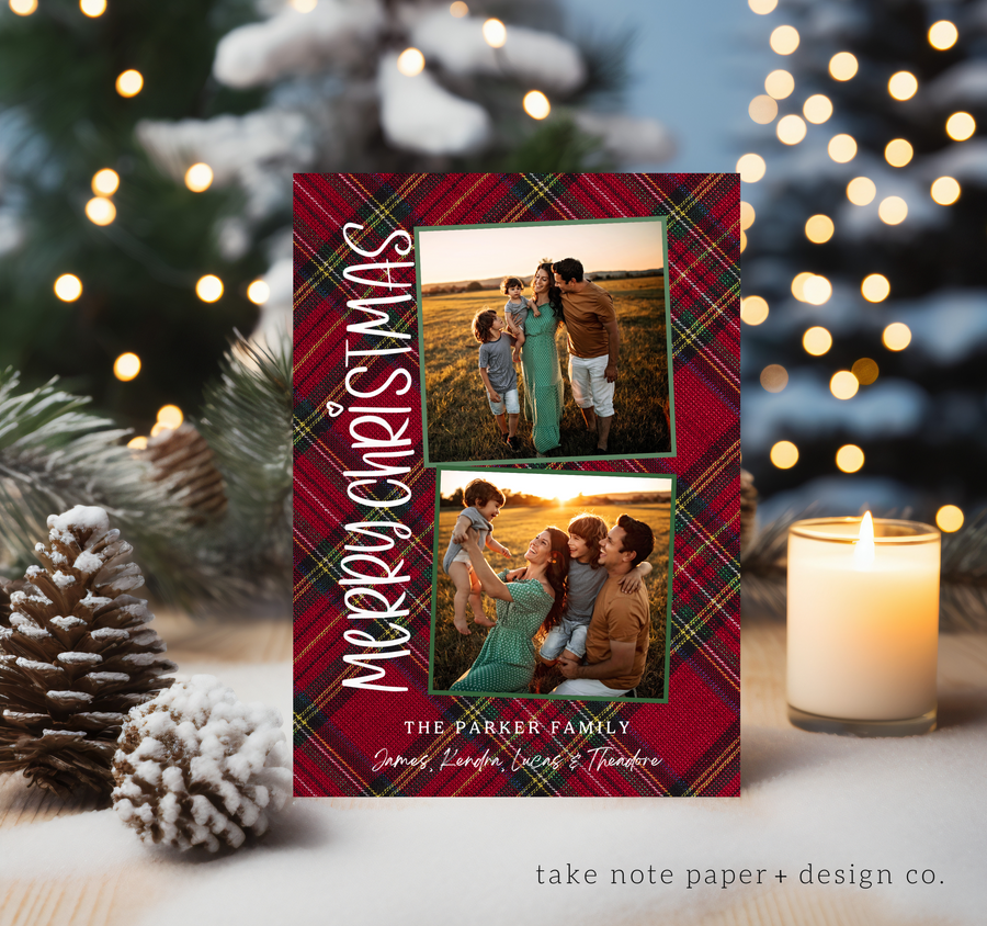 Festive Plaid Christmas Card Template - TNPC170