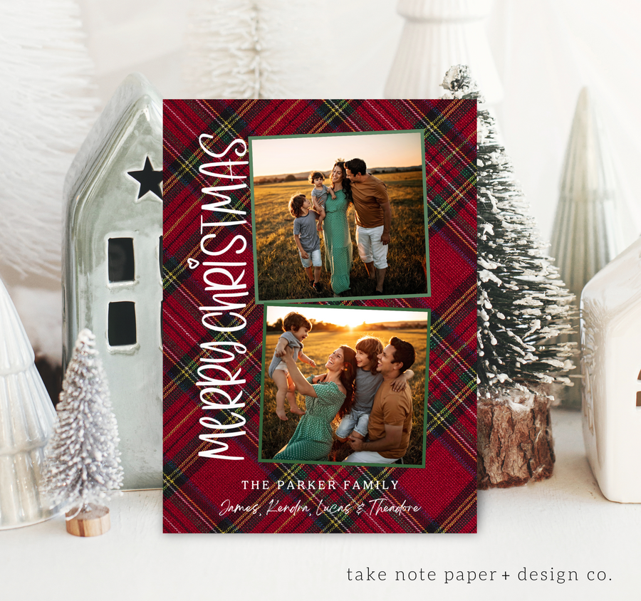 Festive Plaid Christmas Card Template - TNPC170