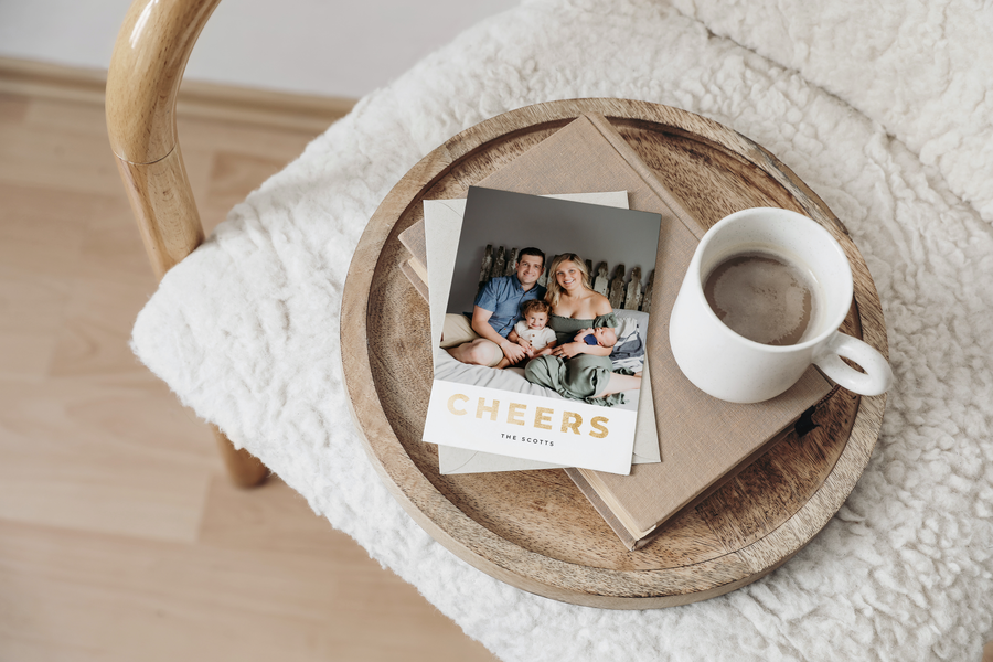 Cheers Minimalist New Year Photo Card Template for Canva - NG29