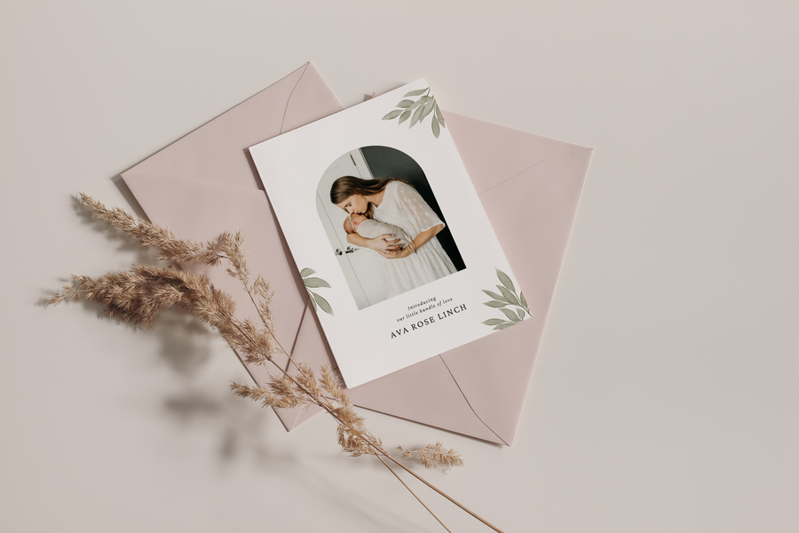 Newborn Announcement with Arch Template for Canva - NG36