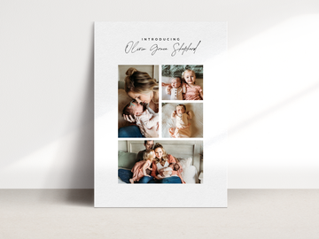 Four Photos Collage Birth Announcement Card Template for Canva - NG37