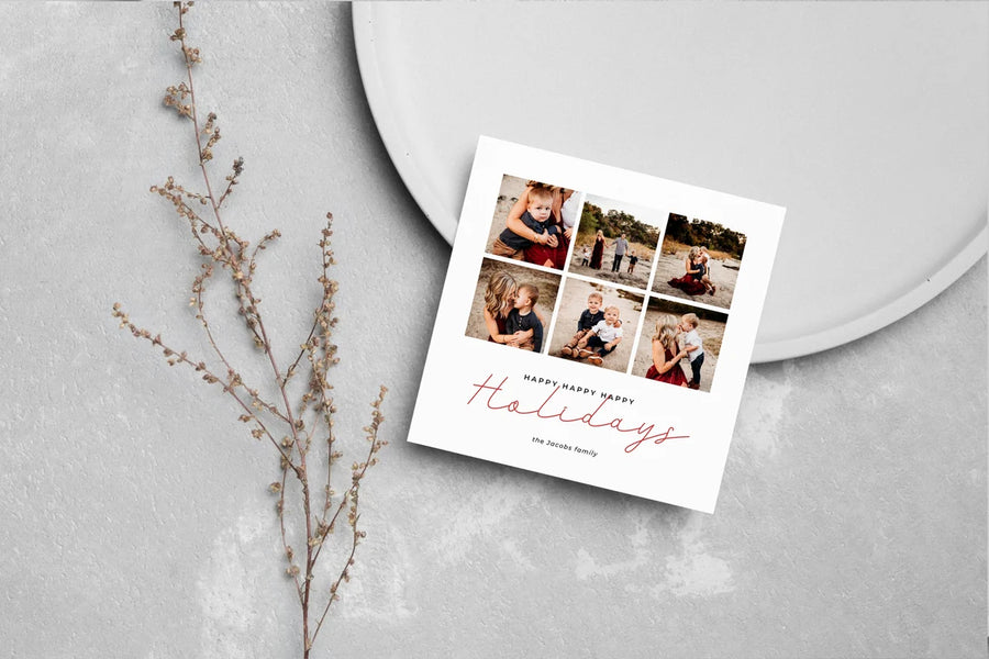 Happy Holidays Photo Collage Christmas Card Template for Canva - NG24