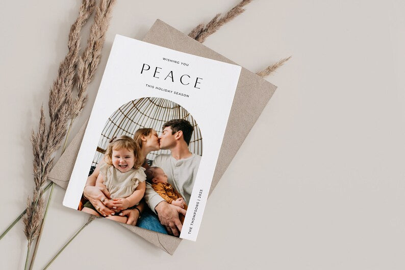 Peace Family Arch Photo Christmas Card Template for Canva - NG23